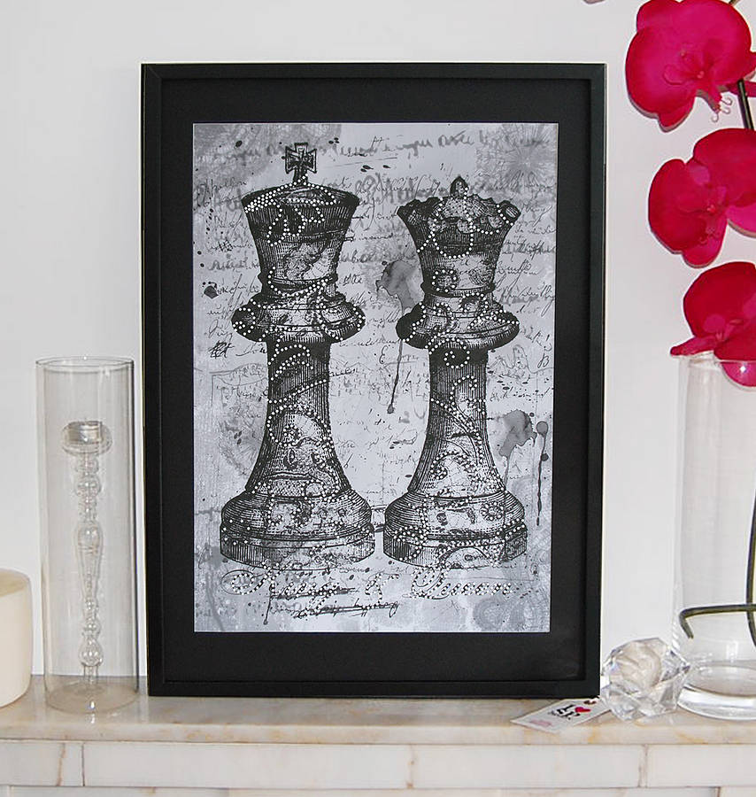 Chess Framed Diamante Embellished Art By spdesign